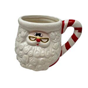 World Bazaar Santa Claus Mug Ceramic Holiday Red White Candy Cane Festive Cup